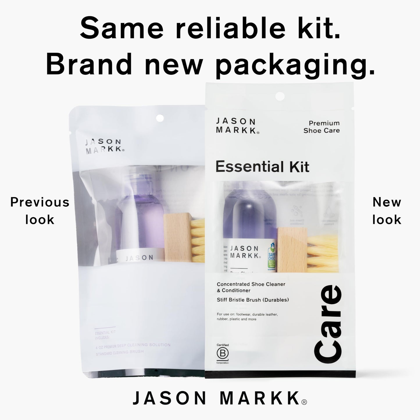 Jason Markk Essential Kit, Shoe Cleaner, 2-Piece Set, Deep Cleaning Solution & Durables Brush, Sneaker Care, Ideal for Footwear, Safe for Leather, Suede, Nubuck, Cotton, Knits, 4oz