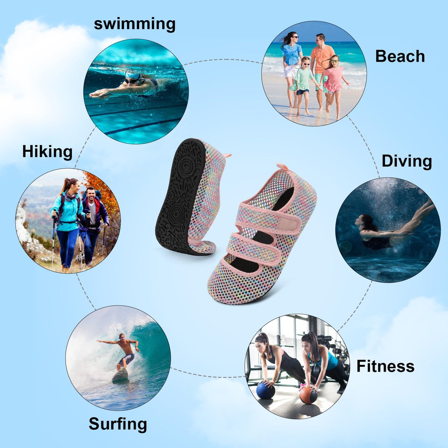 BARERUN Water Shoes Women Men Quick Dry Barefoot Beach Walking Kayaking Surfing Yoga Shoes Adjustable Wide Minimalist Sandals Slippers Indoor/Outdoor