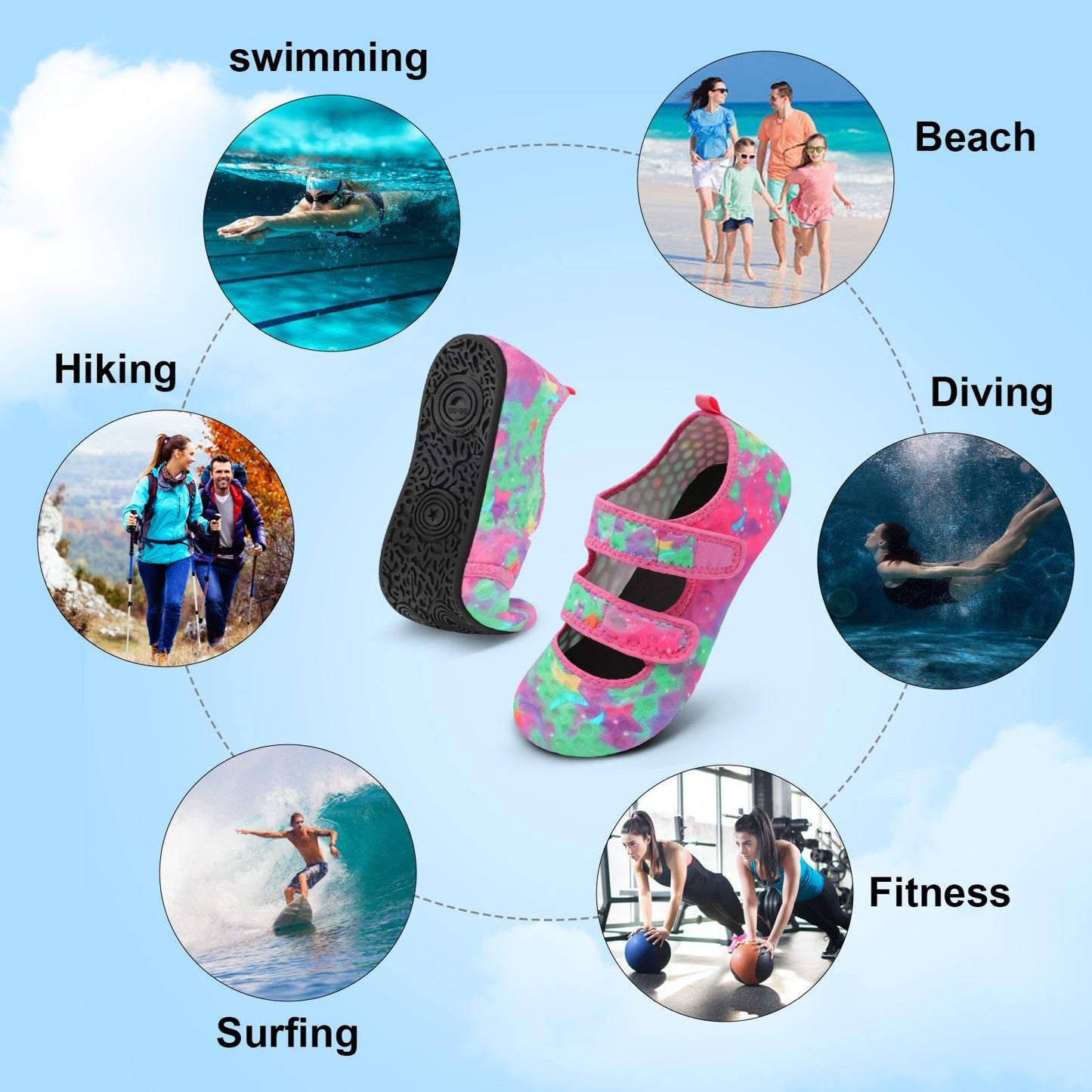 BARERUN Water Shoes Women Men Quick Dry Barefoot Beach Walking Kayaking Surfing Yoga Shoes Adjustable Wide Minimalist Sandals Slippers Indoor/Outdoor