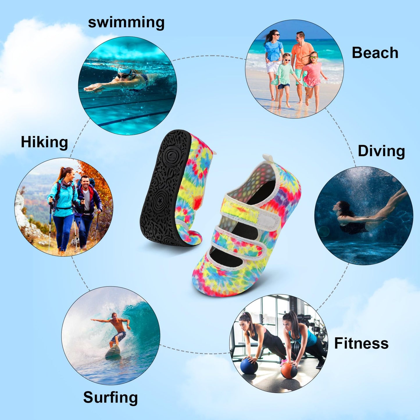 BARERUN Water Shoes Women Men Quick Dry Barefoot Beach Walking Kayaking Surfing Yoga Shoes Adjustable Wide Minimalist Sandals Slippers Indoor/Outdoor