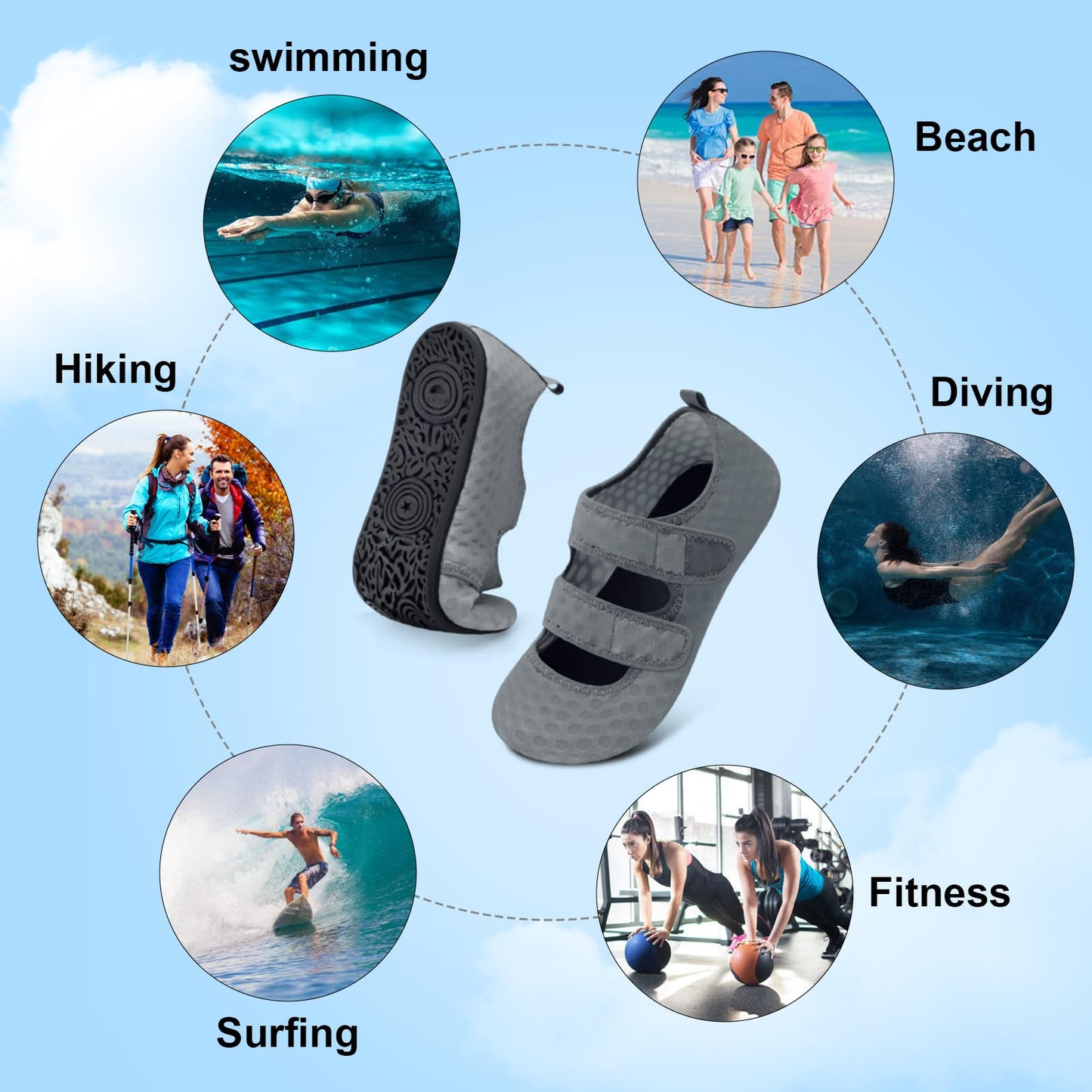 BARERUN Water Shoes Women Men Quick Dry Barefoot Beach Walking Kayaking Surfing Yoga Shoes Adjustable Wide Minimalist Sandals Slippers Indoor/Outdoor
