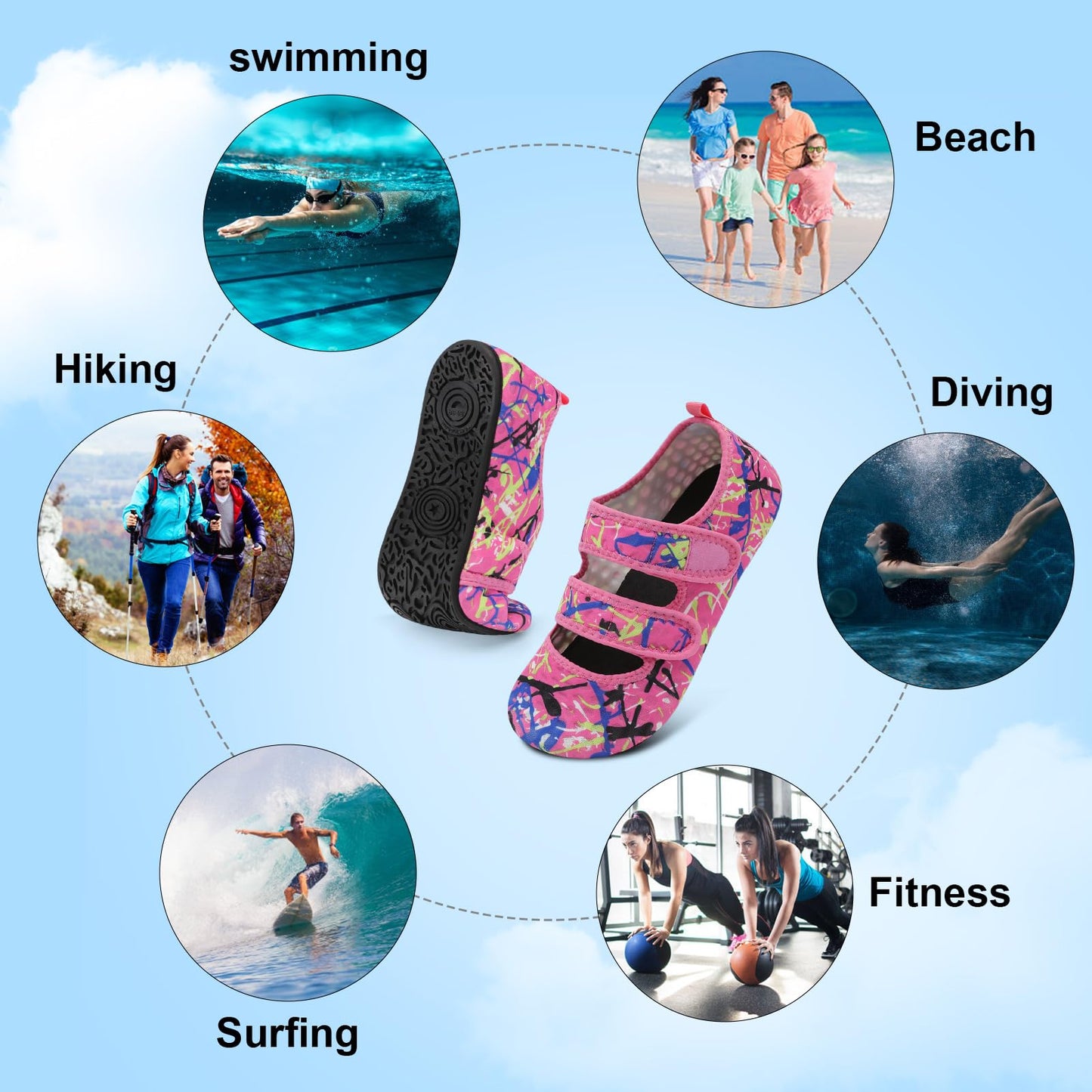 BARERUN Water Shoes Women Men Quick Dry Barefoot Beach Walking Kayaking Surfing Yoga Shoes Adjustable Wide Minimalist Sandals Slippers Indoor/Outdoor