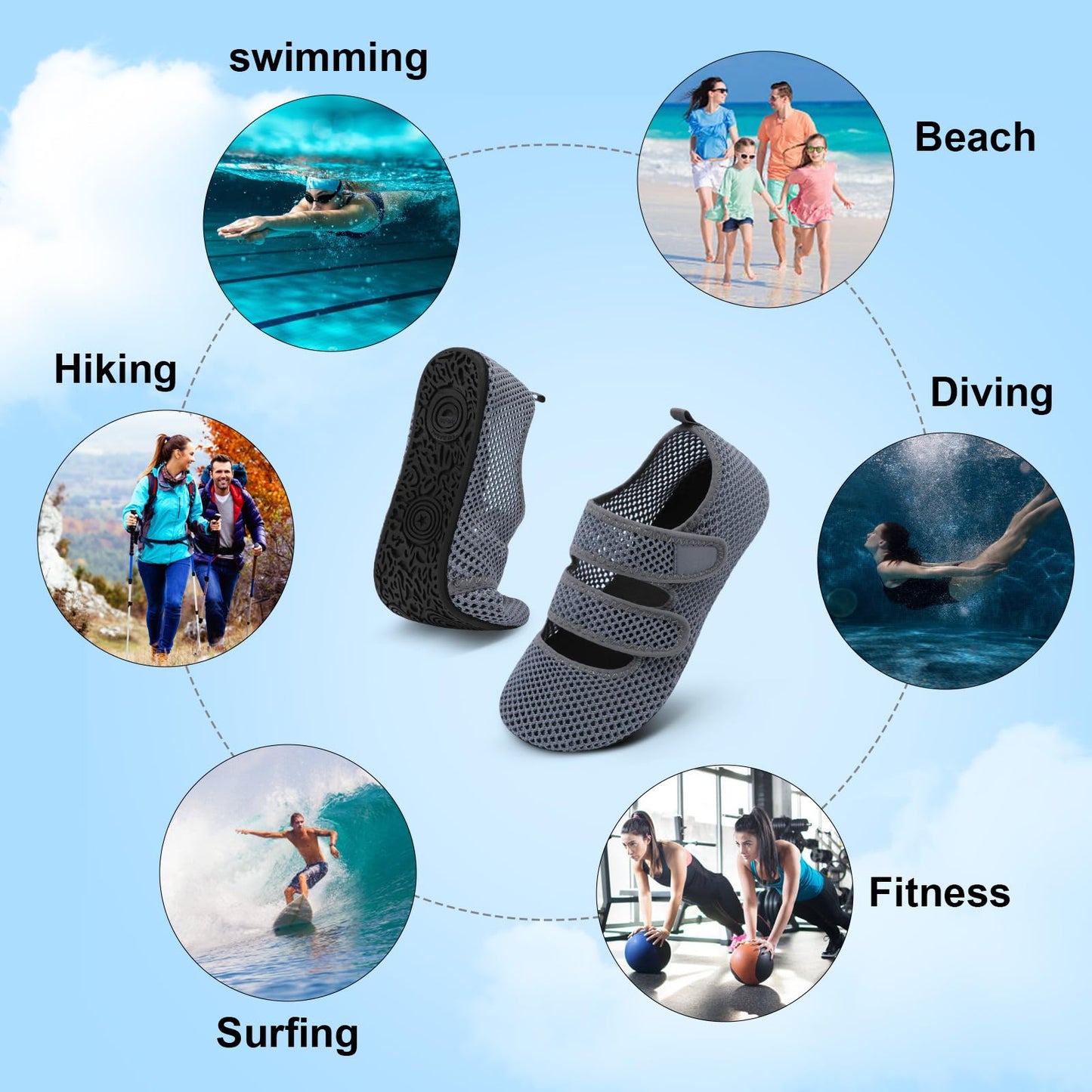 BARERUN Water Shoes Women Men Quick Dry Barefoot Beach Walking Kayaking Surfing Yoga Shoes Adjustable Wide Minimalist Sandals Slippers Indoor/Outdoor