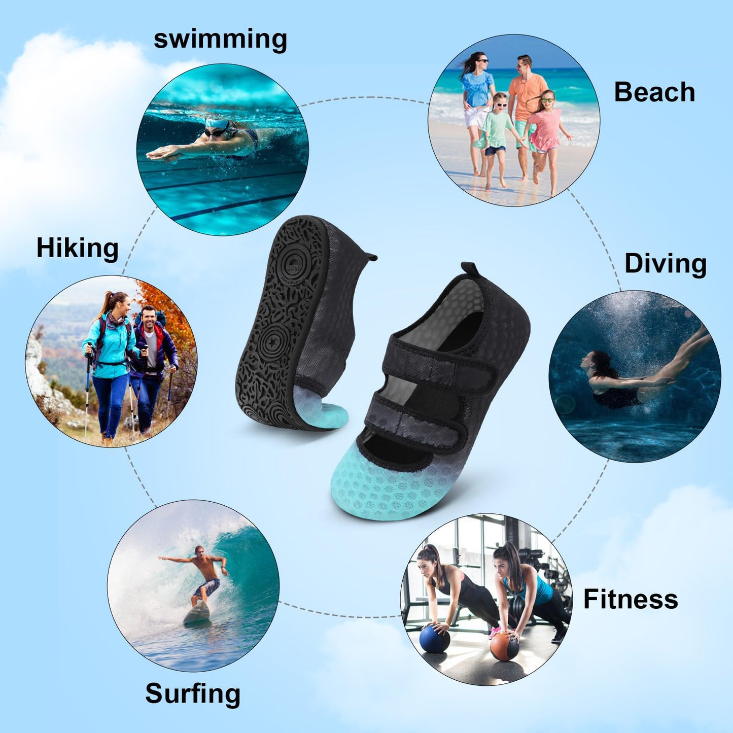 BARERUN Water Shoes Women Men Quick Dry Barefoot Beach Walking Kayaking Surfing Yoga Shoes Adjustable Wide Minimalist Sandals Slippers Indoor/Outdoor