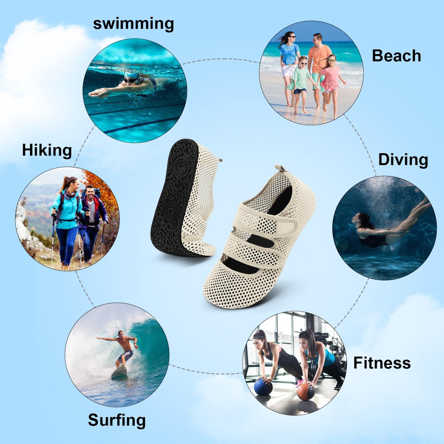 BARERUN Water Shoes Women Men Quick Dry Barefoot Beach Walking Kayaking Surfing Yoga Shoes Adjustable Wide Minimalist Sandals Slippers Indoor/Outdoor