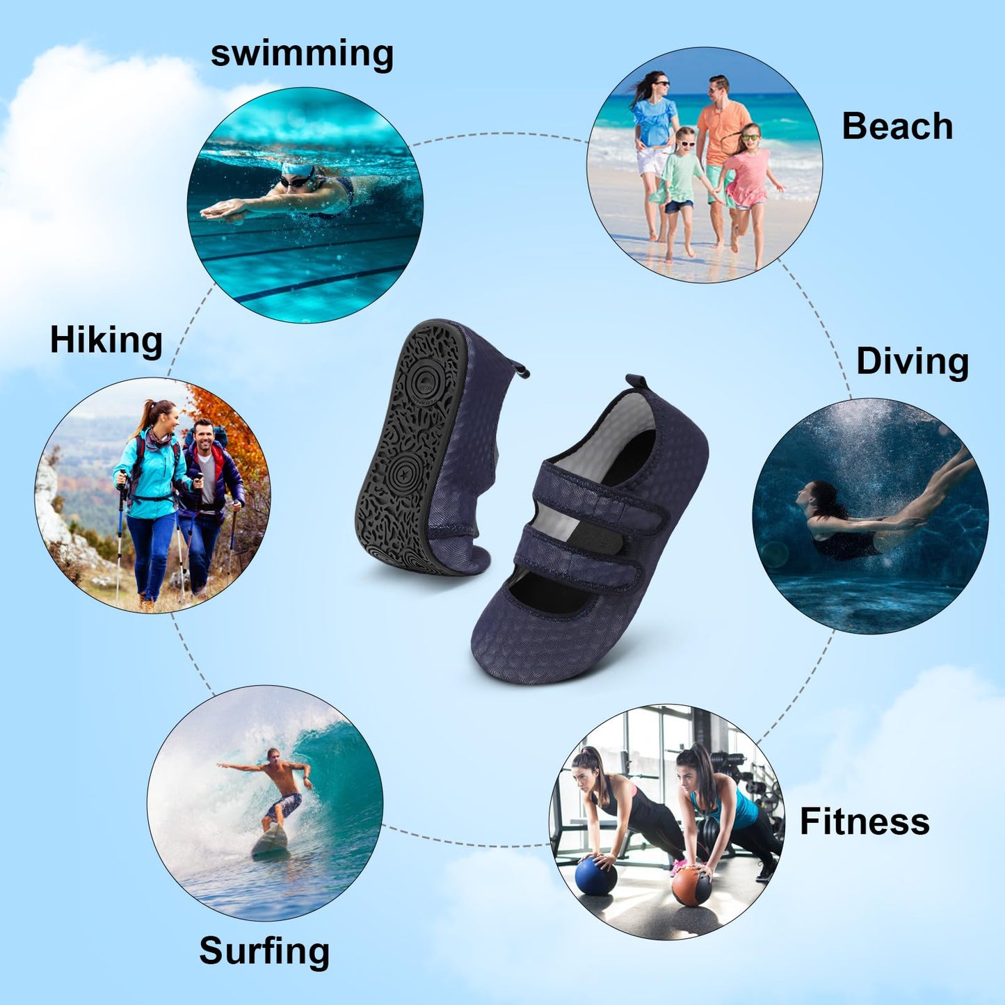 BARERUN Water Shoes Women Men Quick Dry Barefoot Beach Walking Kayaking Surfing Yoga Shoes Adjustable Wide Minimalist Sandals Slippers Indoor/Outdoor
