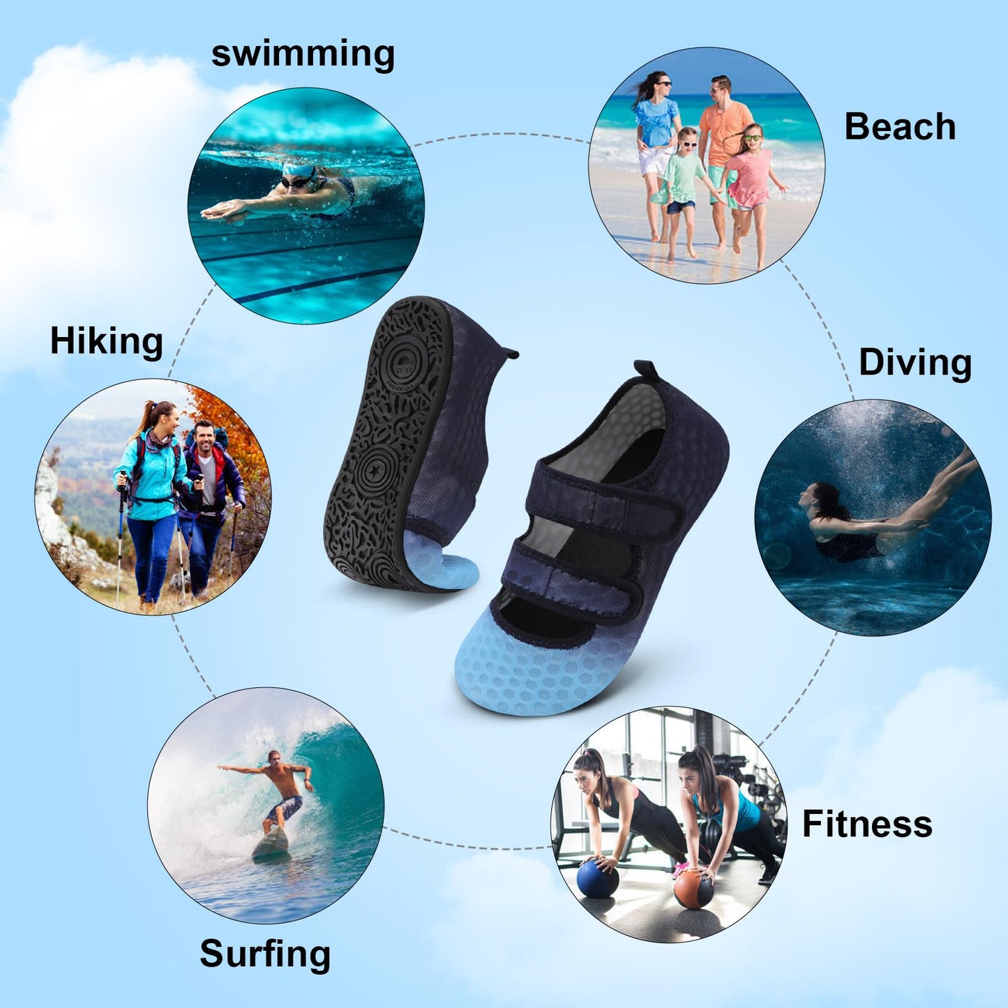 BARERUN Water Shoes Women Men Quick Dry Barefoot Beach Walking Kayaking Surfing Yoga Shoes Adjustable Wide Minimalist Sandals Slippers Indoor/Outdoor