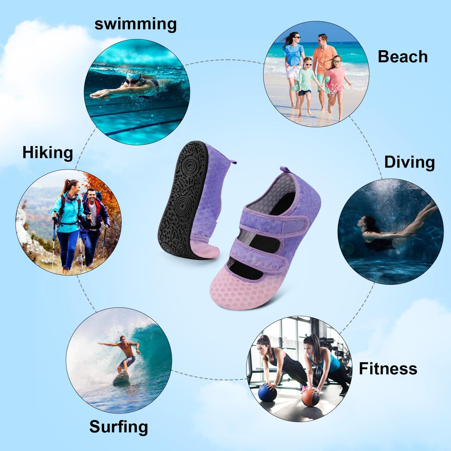 BARERUN Water Shoes Women Men Quick Dry Barefoot Beach Walking Kayaking Surfing Yoga Shoes Adjustable Wide Minimalist Sandals Slippers Indoor/Outdoor