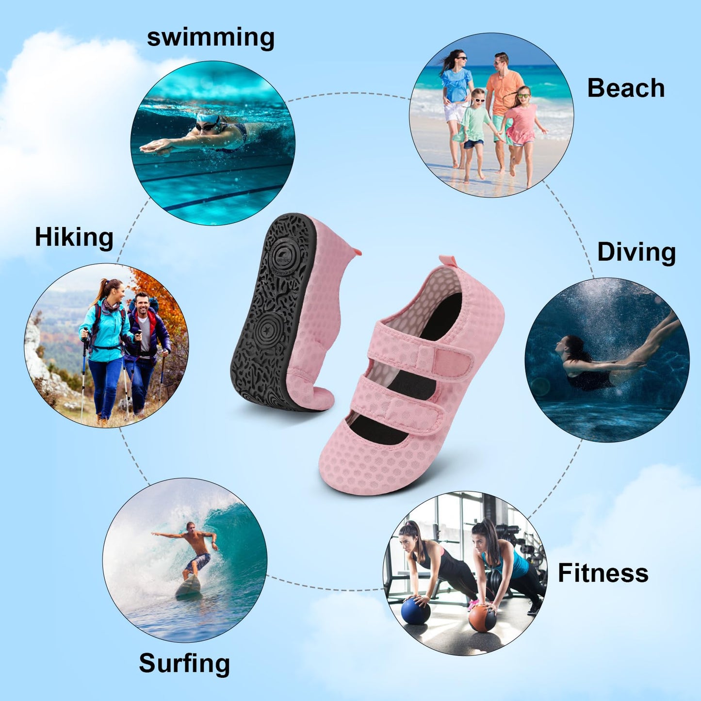 BARERUN Water Shoes Women Men Quick Dry Barefoot Beach Walking Kayaking Surfing Yoga Shoes Adjustable Wide Minimalist Sandals Slippers Indoor/Outdoor