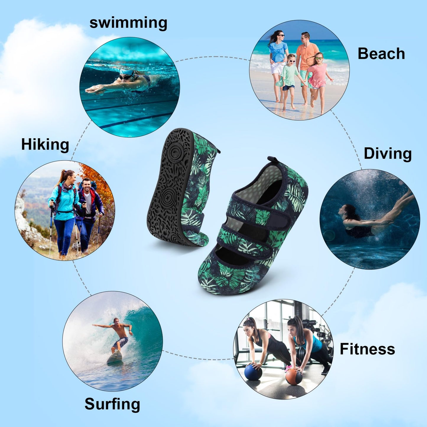BARERUN Water Shoes Women Men Quick Dry Barefoot Beach Walking Kayaking Surfing Yoga Shoes Adjustable Wide Minimalist Sandals Slippers Indoor/Outdoor