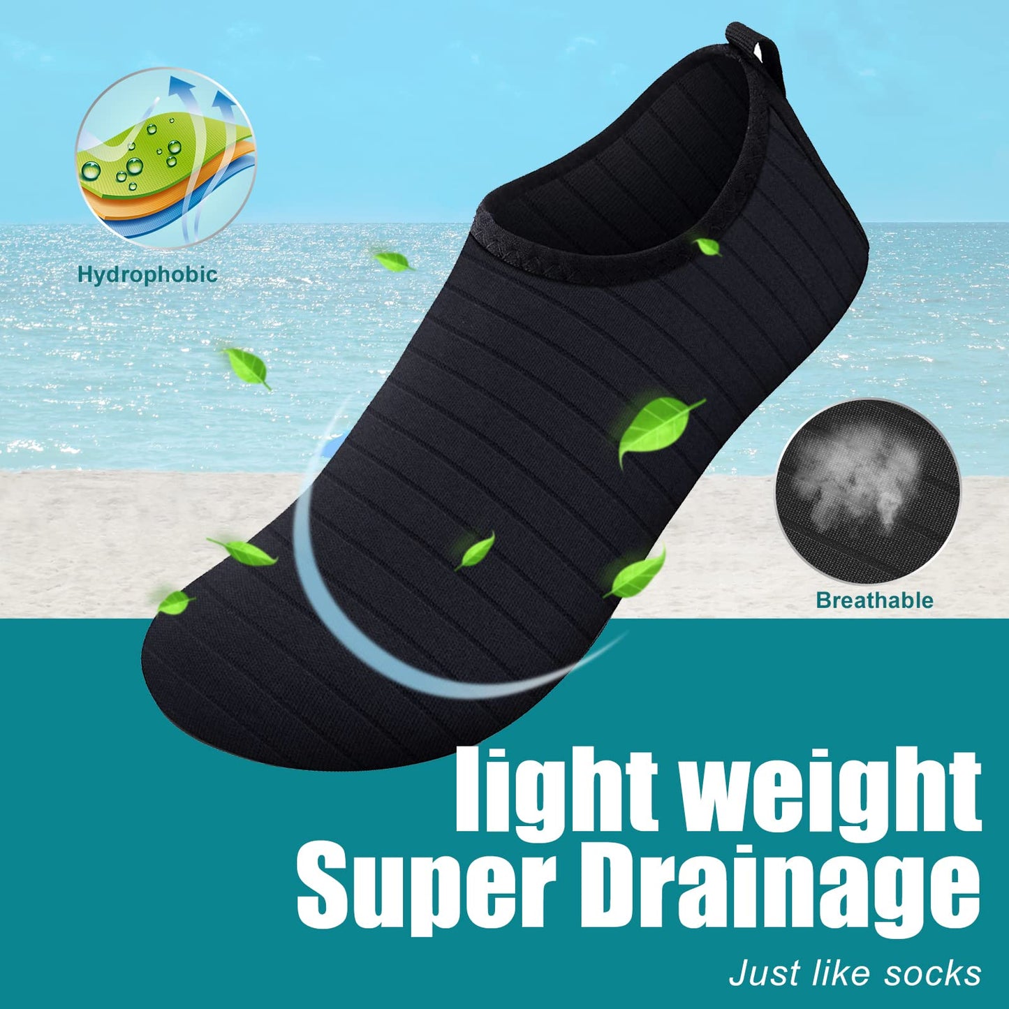 Metog Men Women Water Shoes Quick-Dry Aqua Socks Barefoot Slip-on for Beach Swim Sport Surf Yoga Exercise