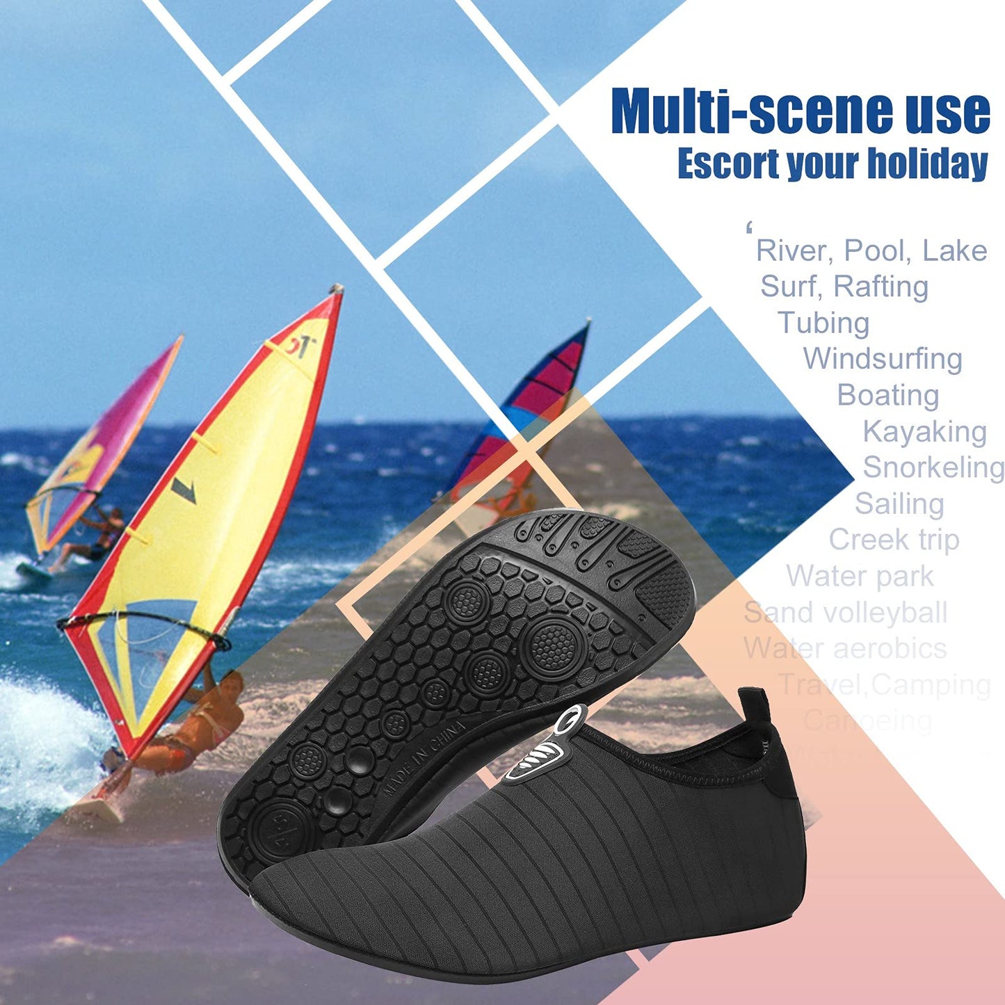 Metog Men Women Water Shoes Quick-Dry Aqua Socks Barefoot Slip-on for Beach Swim Sport Surf Yoga Exercise