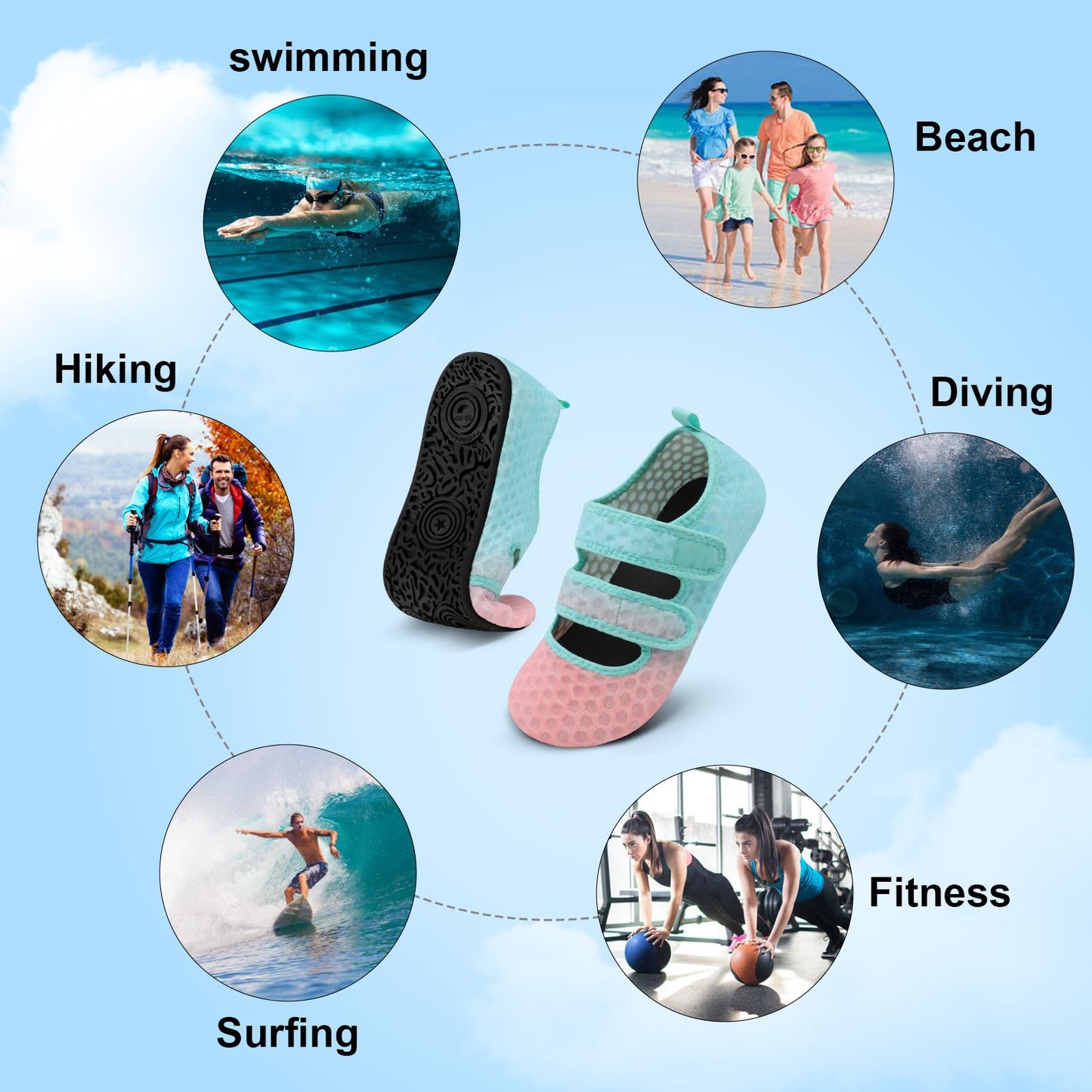 BARERUN Water Shoes Women Men Quick Dry Barefoot Beach Walking Kayaking Surfing Yoga Shoes Adjustable Wide Minimalist Sandals Slippers Indoor/Outdoor