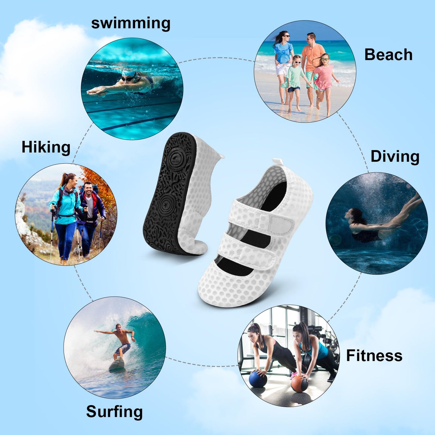 BARERUN Water Shoes Women Men Quick Dry Barefoot Beach Walking Kayaking Surfing Yoga Shoes Adjustable Wide Minimalist Sandals Slippers Indoor/Outdoor