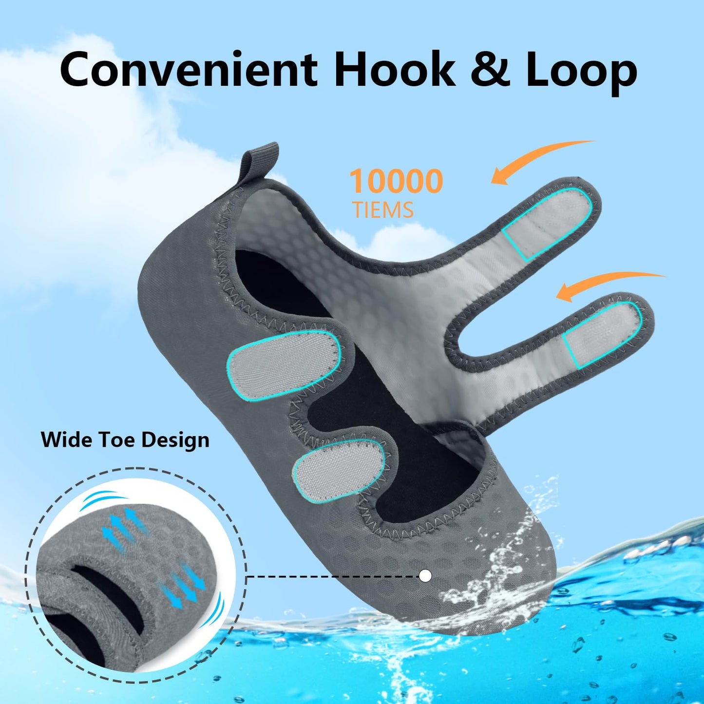 BARERUN Water Shoes Women Men Quick Dry Barefoot Beach Walking Kayaking Surfing Yoga Shoes Adjustable Wide Minimalist Sandals Slippers Indoor/Outdoor