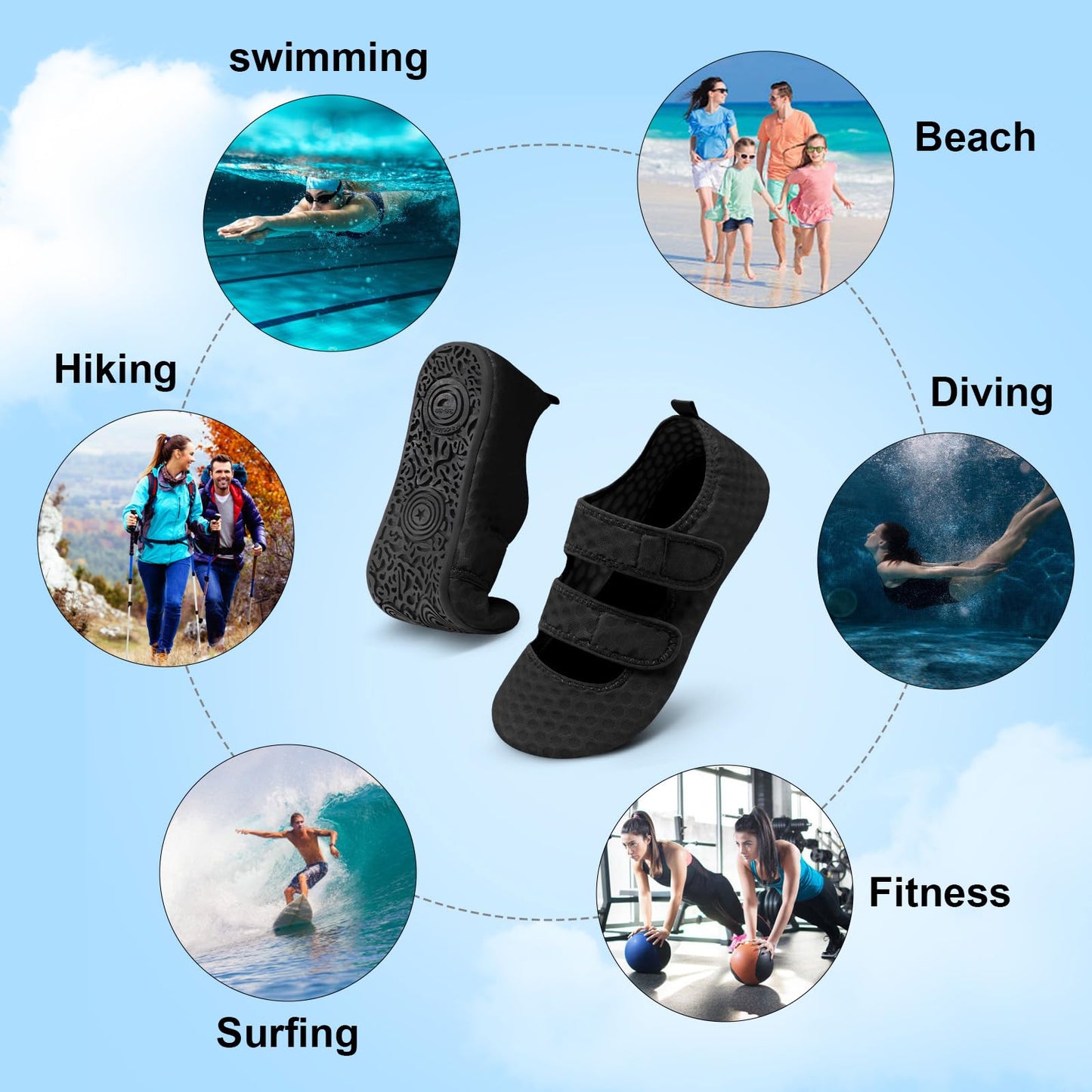 BARERUN Water Shoes Women Men Quick Dry Barefoot Beach Walking Kayaking Surfing Yoga Shoes Adjustable Wide Minimalist Sandals Slippers Indoor/Outdoor