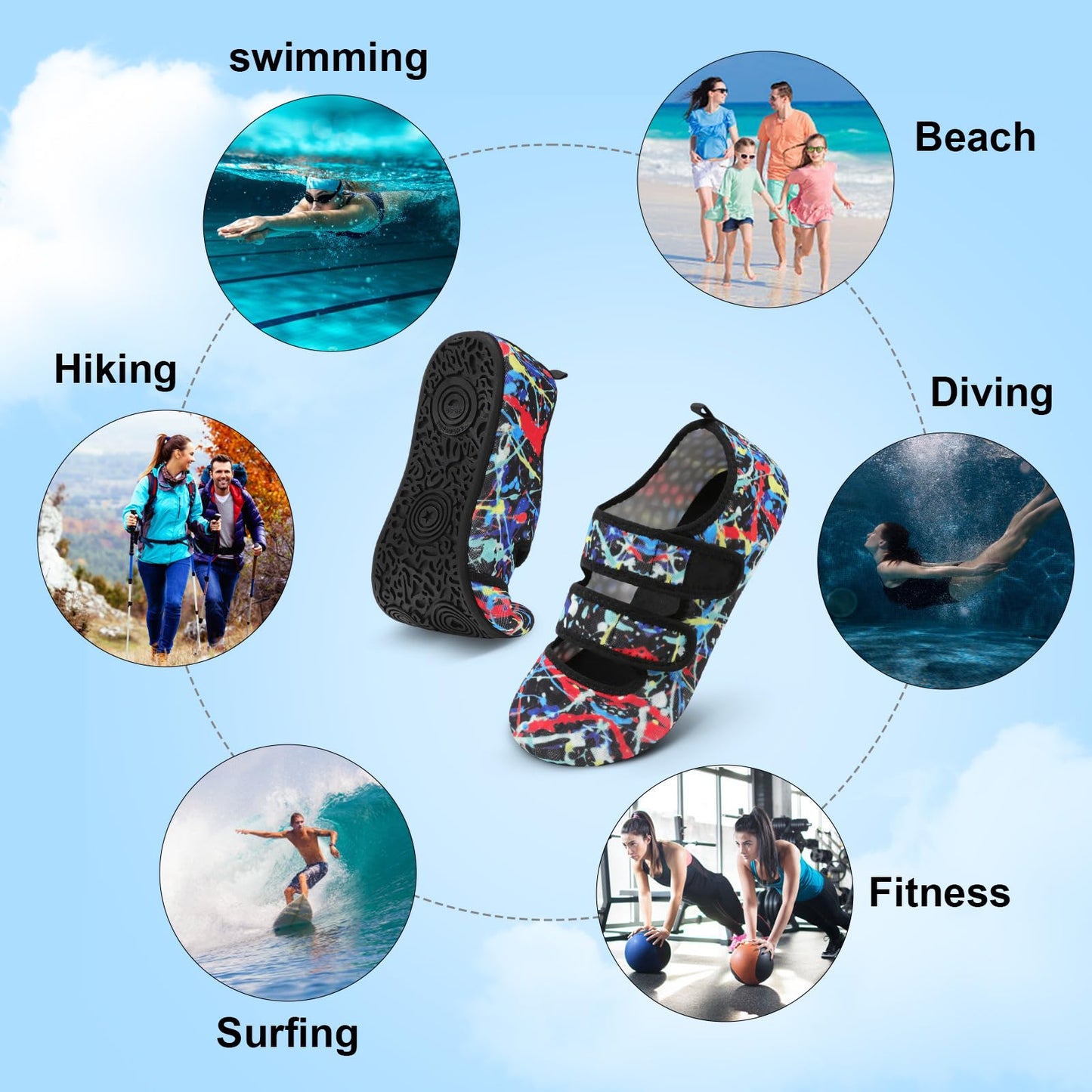BARERUN Water Shoes Women Men Quick Dry Barefoot Beach Walking Kayaking Surfing Yoga Shoes Adjustable Wide Minimalist Sandals Slippers Indoor/Outdoor