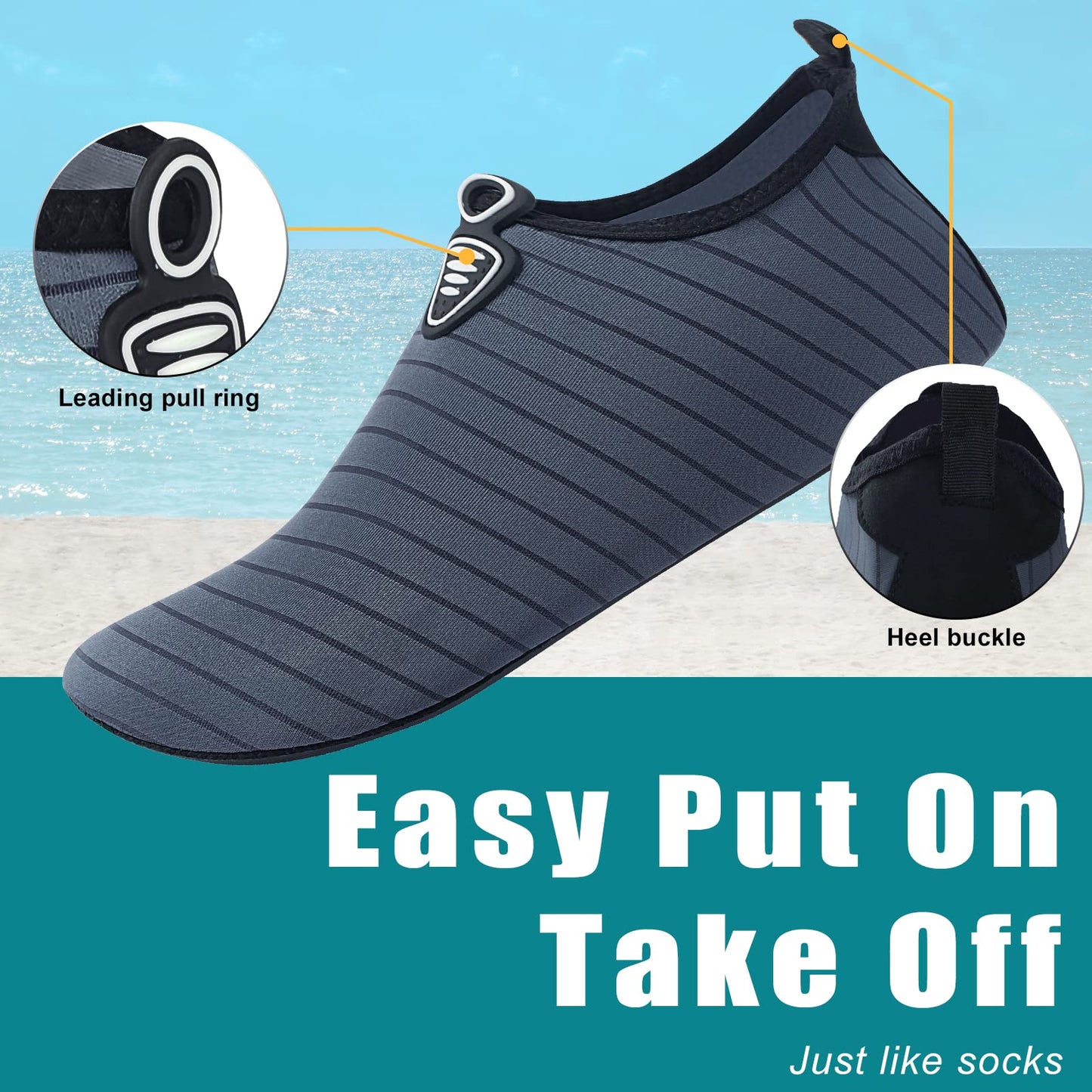 Metog Men Women Water Shoes Quick-Dry Aqua Socks Barefoot Slip-on for Beach Swim Sport Surf Yoga Exercise