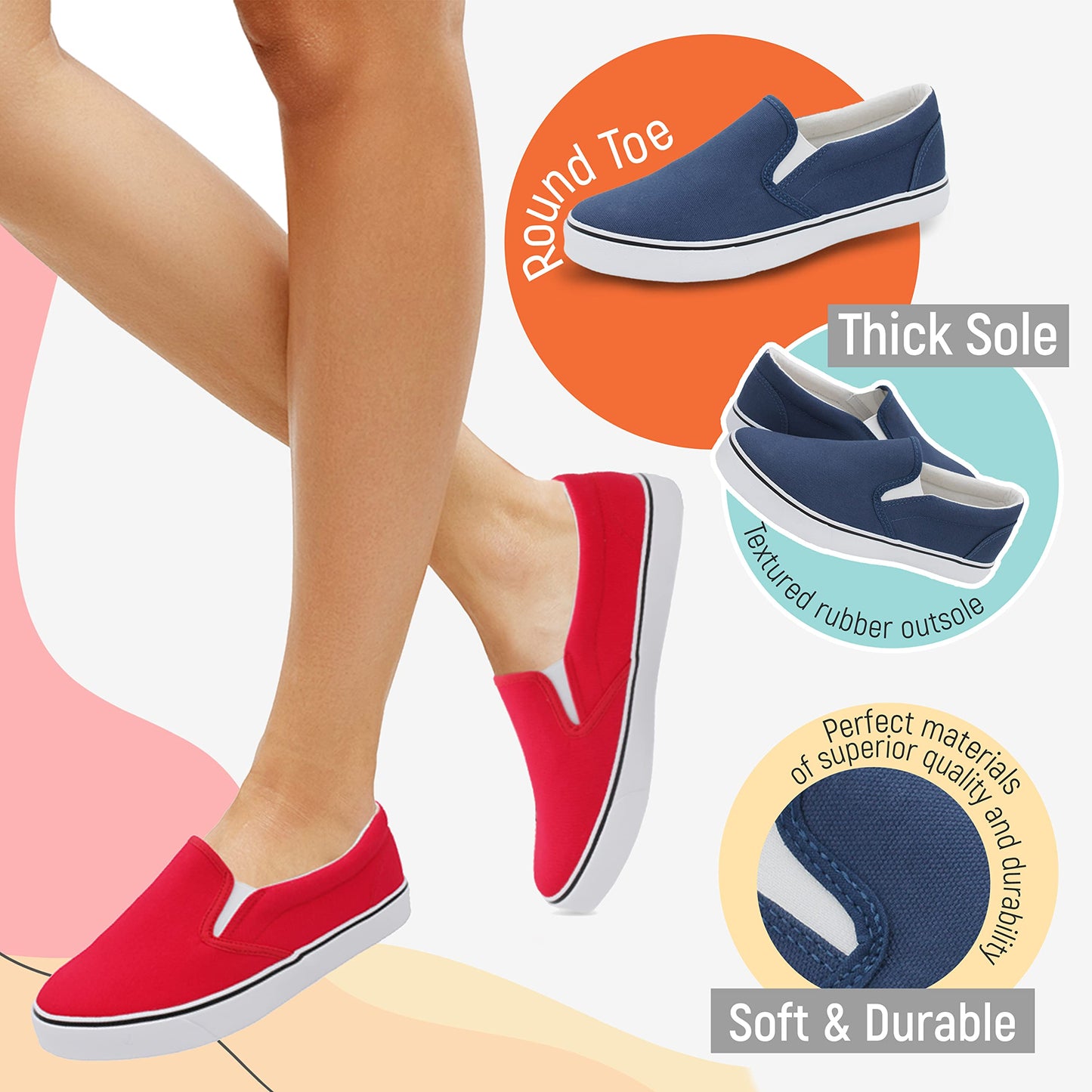 Low-Top Slip Ons Women's Fashion Sneakers Casual Canvas Sneakers for Women Comfortable Flats Breathable Padded Insole Slip on Sneakers Women Low Slip on Shoes