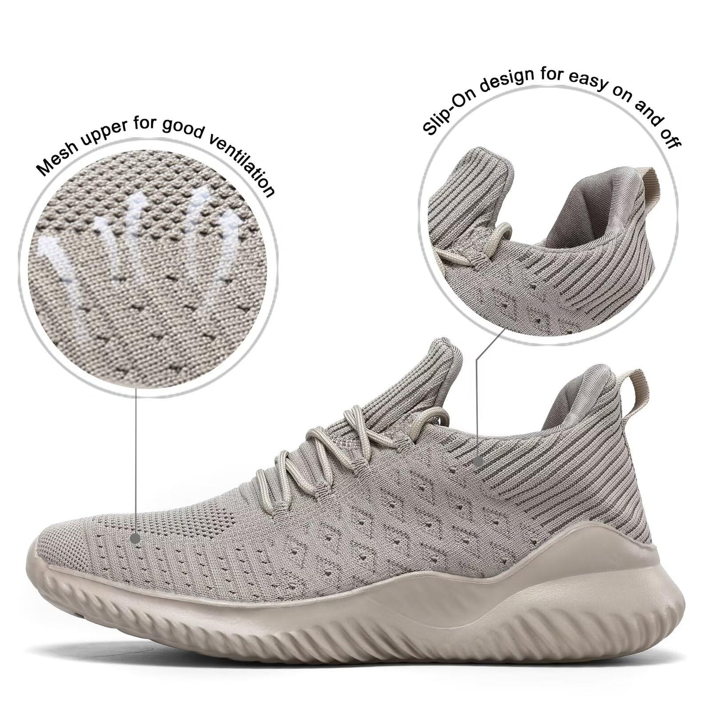Mens Slip-on Tennis Shoes Walking Running Sneakers Lightweight Breathable Casual Soft Sole Mesh Work Gym Athletic Trainers