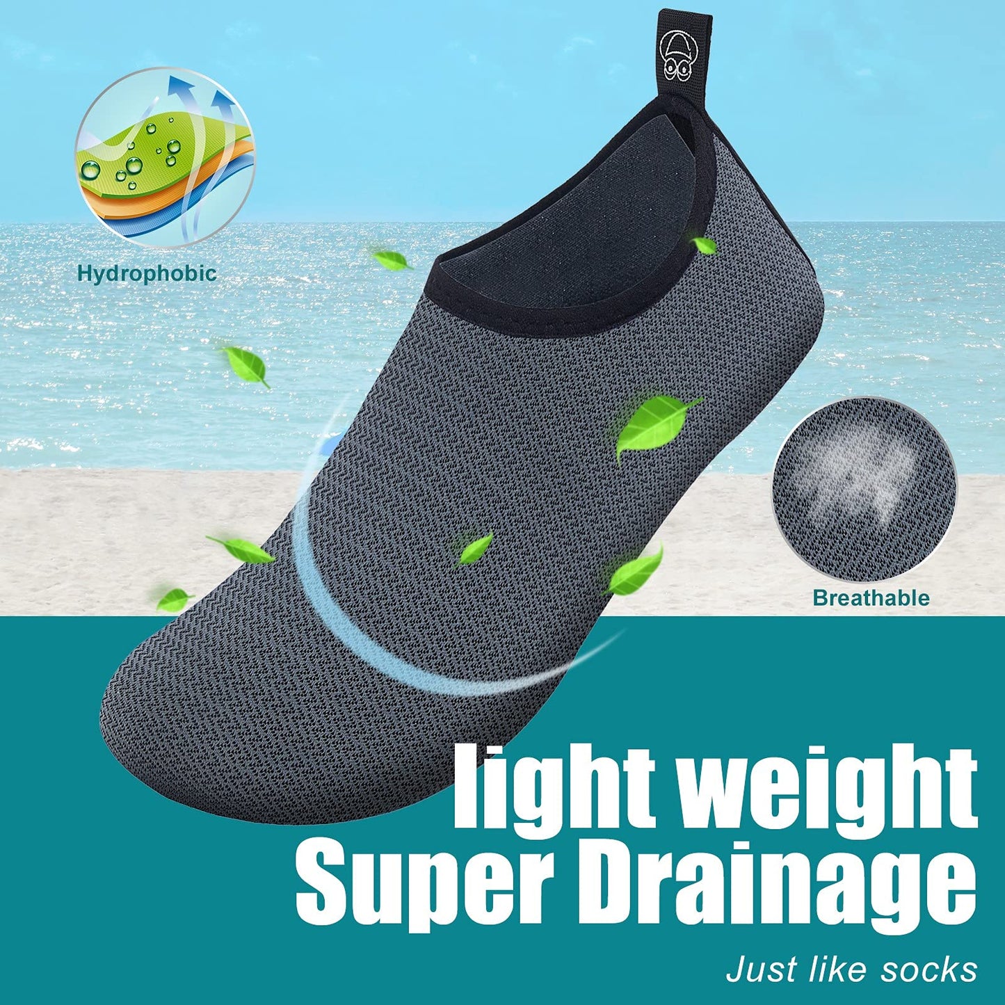 Metog Men Women Water Shoes Quick-Dry Aqua Socks Barefoot Slip-on for Beach Swim Sport Surf Yoga Exercise
