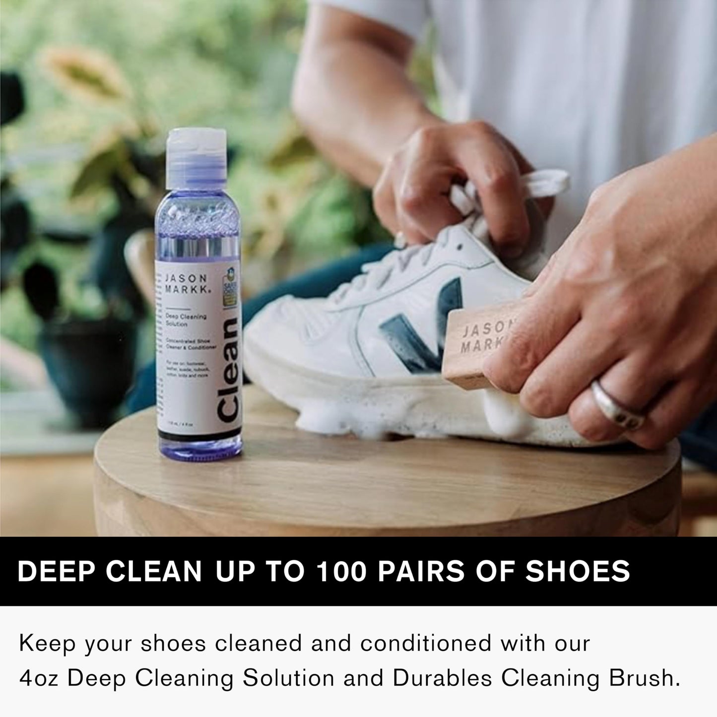 Jason Markk Essential Kit, Shoe Cleaner, 2-Piece Set, Deep Cleaning Solution & Durables Brush, Sneaker Care, Ideal for Footwear, Safe for Leather, Suede, Nubuck, Cotton, Knits, 4oz