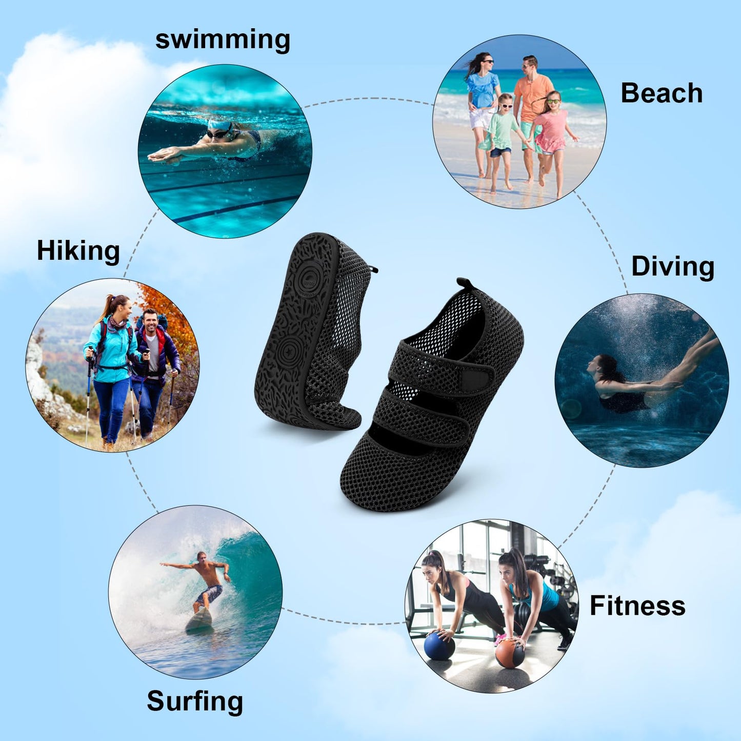 BARERUN Water Shoes Women Men Quick Dry Barefoot Beach Walking Kayaking Surfing Yoga Shoes Adjustable Wide Minimalist Sandals Slippers Indoor/Outdoor